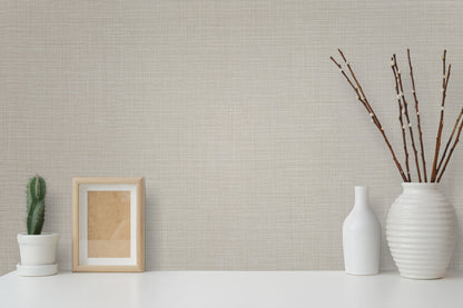 Gold textured vinyl wallpaper with flax pattern and pearl finish, luxury wallcovering for modern living room and bedroom accent walls, woven texture wallpaper in warm gold tones, high-end interior design wall decor, durable USA-made vinyl wallpaper for elegant home styling.