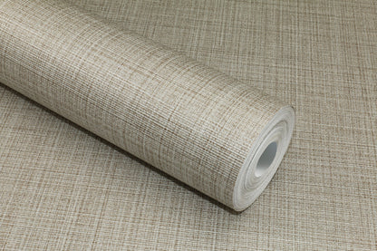 Gold textured vinyl wallpaper with flax pattern and pearl finish, luxury wallcovering for modern living room and bedroom accent walls, woven texture wallpaper in warm gold tones, high-end interior design wall decor, durable USA-made vinyl wallpaper for elegant home styling.
Vinyl wallcovering in Flax Pearl, NJ26ATL-1025