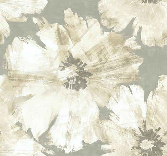 Seabrook Designs Avant Garde Curie Abstract Floral Floral Transitional Silver Metallic Sidewall - AV50008