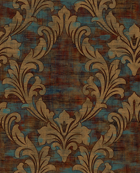 Seabrook Designs Avant Garde Kepler Damask Damask Transitional Multicolored Metallic Sidewall - AV50701