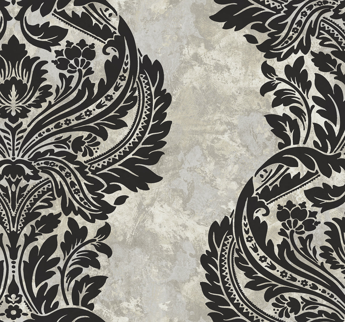 Seabrook Designs Avant Garde Newton Damask Damask Transitional Black Matte Sidewall - AV51300