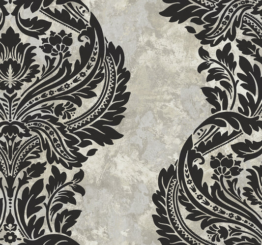 Seabrook Designs Avant Garde Newton Damask Damask Transitional Black Matte Sidewall - AV51300