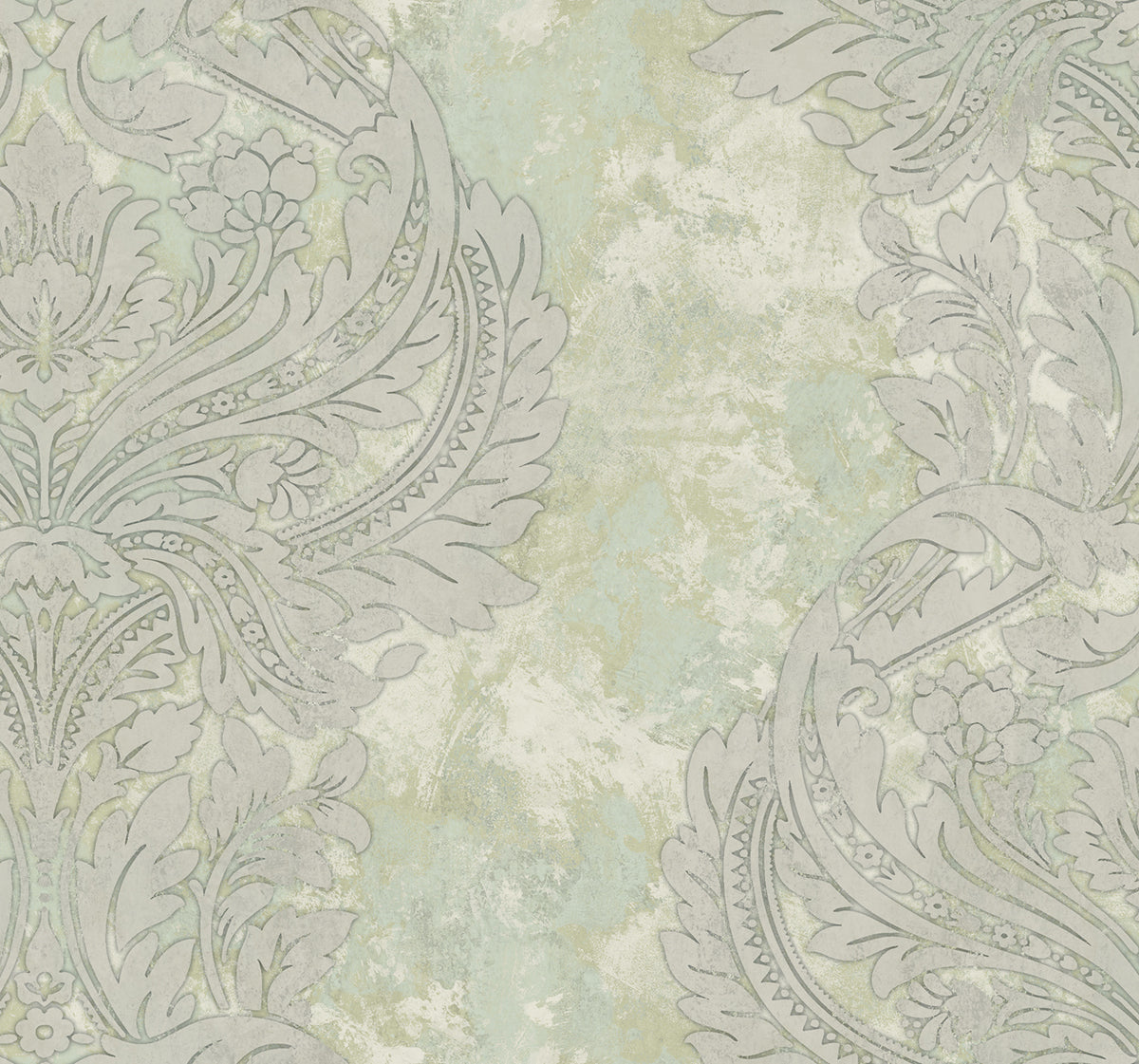 Seabrook Designs Avant Garde Newton Damask Damask Transitional Green Metallic Sidewall - AV51304