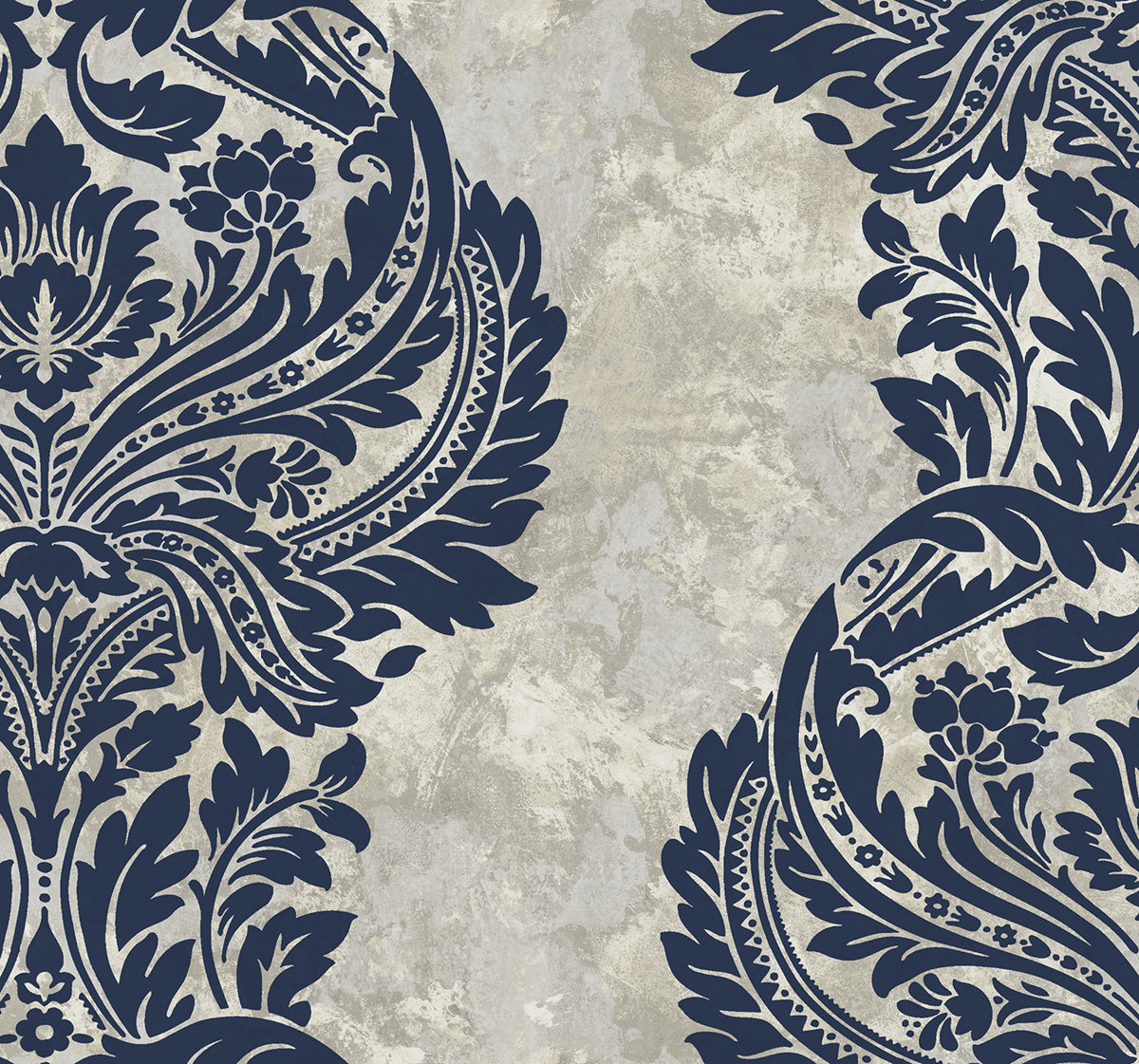 Seabrook Designs Avant Garde Newton Damask Damask Transitional Blue Matte Sidewall - AV51310