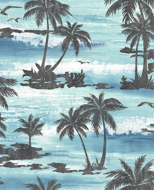 Seabrook Designs Avant Garde Moseley Palm Trees Palm Transitional Blue Matte Sidewall - AV51602