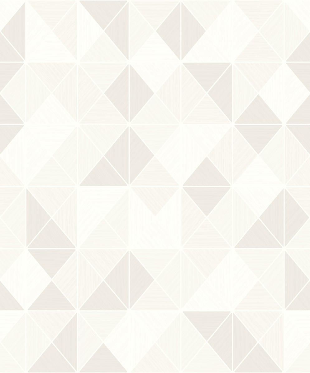Neutral geometric tile pattern of cream and taupe triangles forming diamonds; versatile wallpaper or tile design.