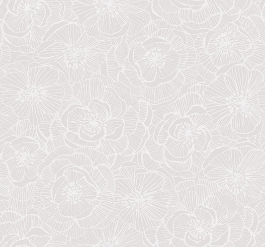 Seabrook Designs  Graphic Floral Floral Modern Metallic Champagne , Off-White   - AW71001