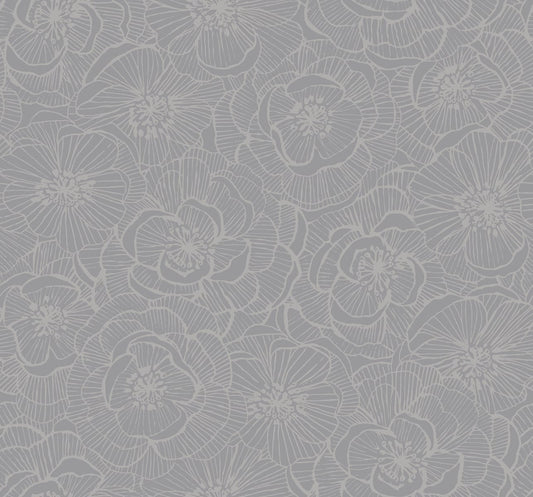Seabrook Designs  Graphic Floral Floral Modern Metallic Silver   - AW71010