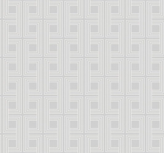 Seabrook Designs  Interlocking Squares Geometric Modern Metallic Gray , Off-White   - AW71600