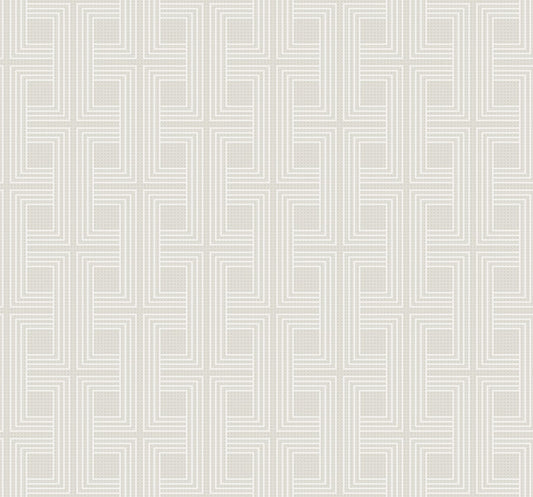 Seabrook Designs  Interlocking Squares Geometric Modern Metallic Tan , Off-White   - AW71603