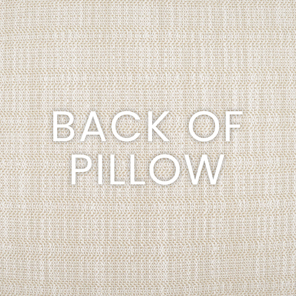 Back of pillow in beige Ashmolton light linen fabric with textured weave.