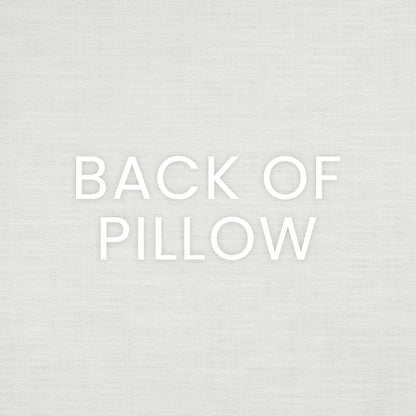 Back of pillow with light gray linen texture and white lettering reading BACK OF PILLOW