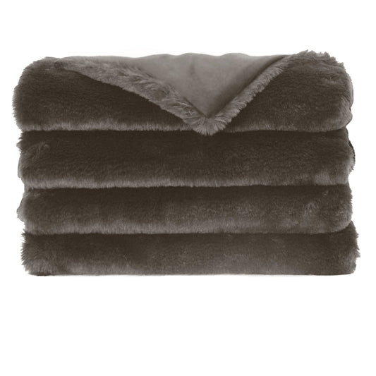 D.V. KAP HOME   52" x 62" Furocious (Cord) Throw - Grey Brown Faux Fur, Solid    - B-1048-GB-CORD