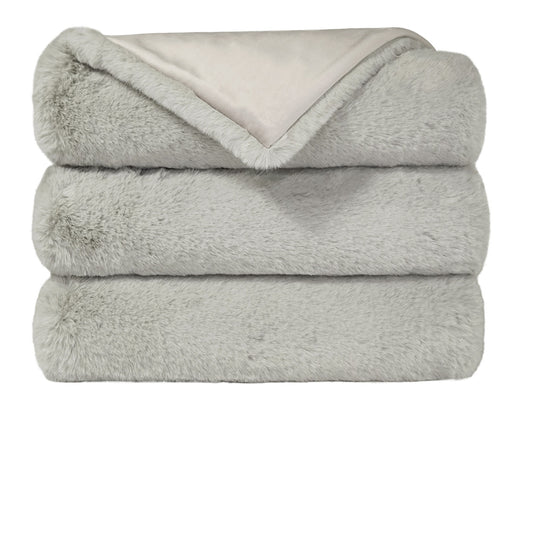 D.V. KAP HOME   52" x 62" Arlo Throw - Silver Faux Fur, Solid    - B-1052-S