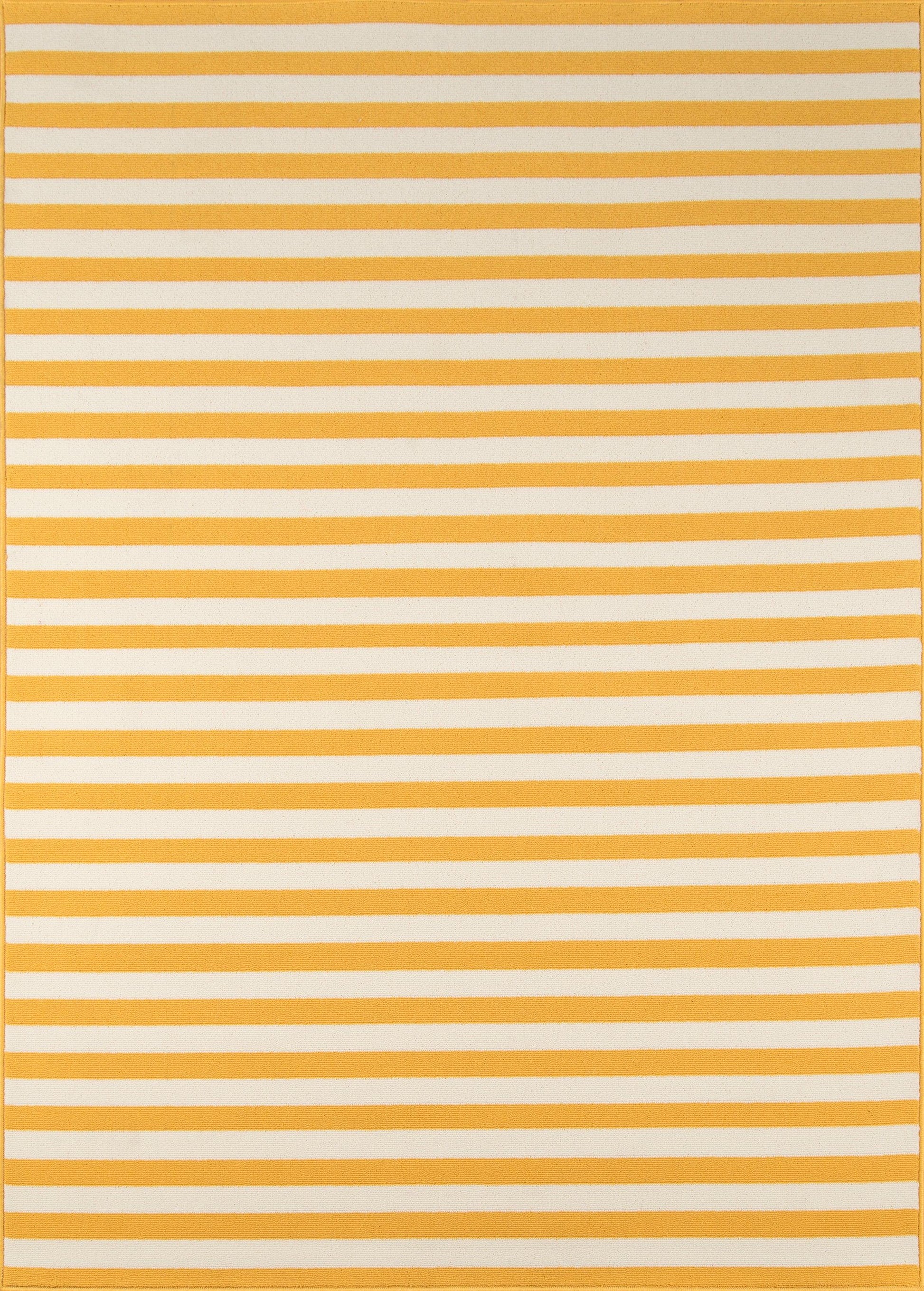 Rectangular rug with orange and white horizontal stripes, bordered in solid orange.