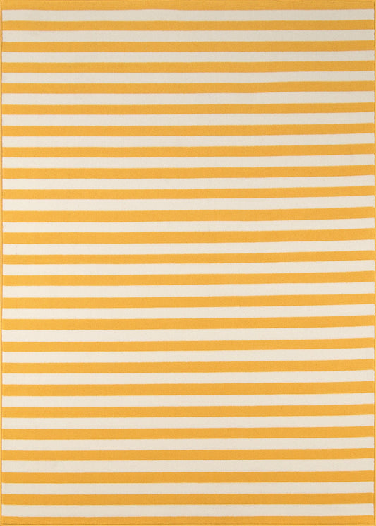 Rectangular rug with orange and white horizontal stripes, bordered in solid orange.