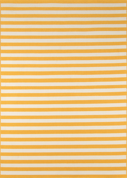 Rectangular rug with yellow-orange and white horizontal stripes, bordered in yellow.