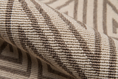 Beige & taupe geometric woven rug with textured loop-pile; neutral rectangular rug for living room.