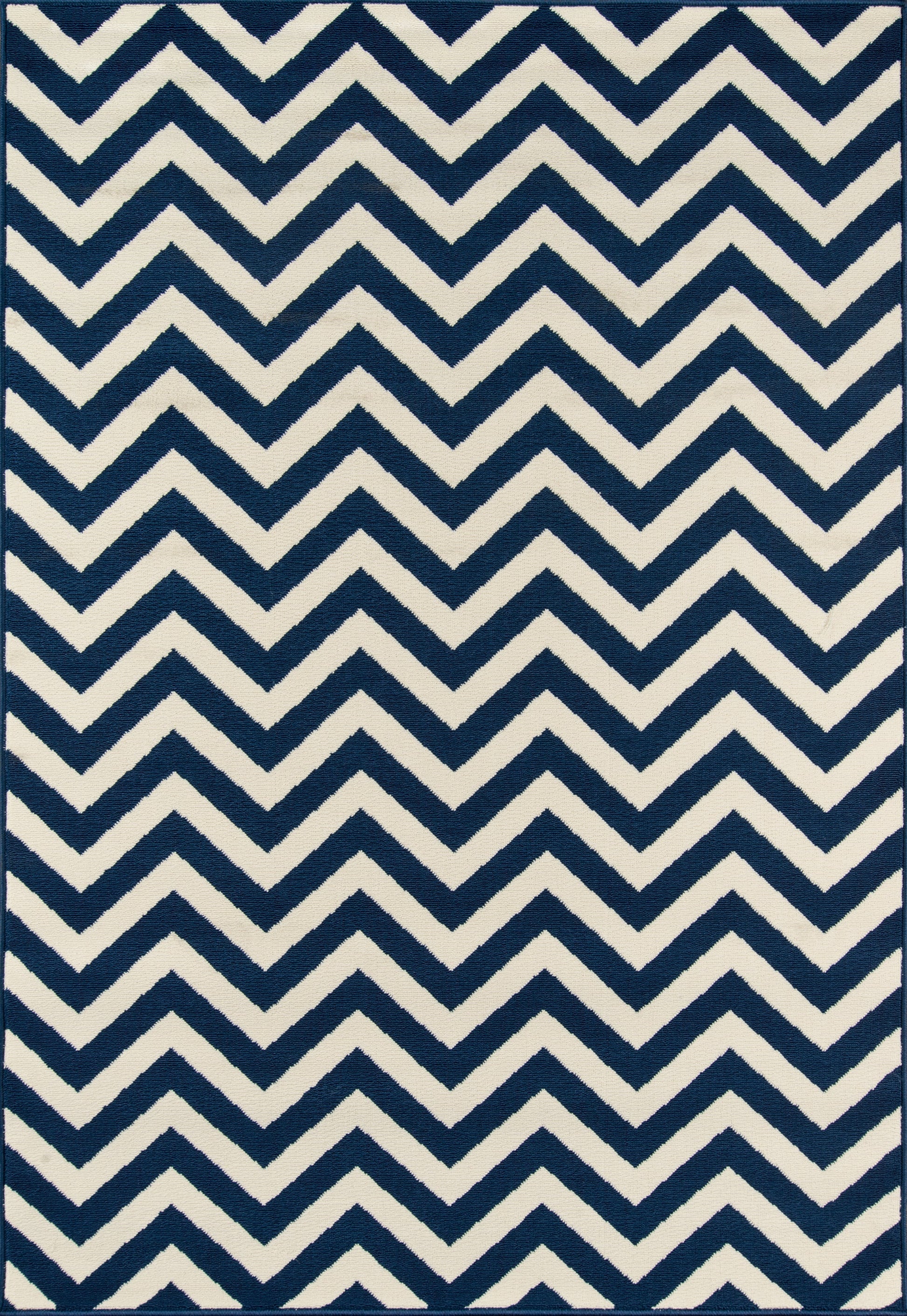 Navy blue & white chevron rug with bold zigzag pattern, rectangular.