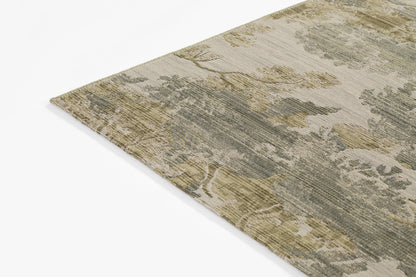 Muted olive, taupe and beige floral damask area rug, rectangular, woven texture, vintage oriental style.