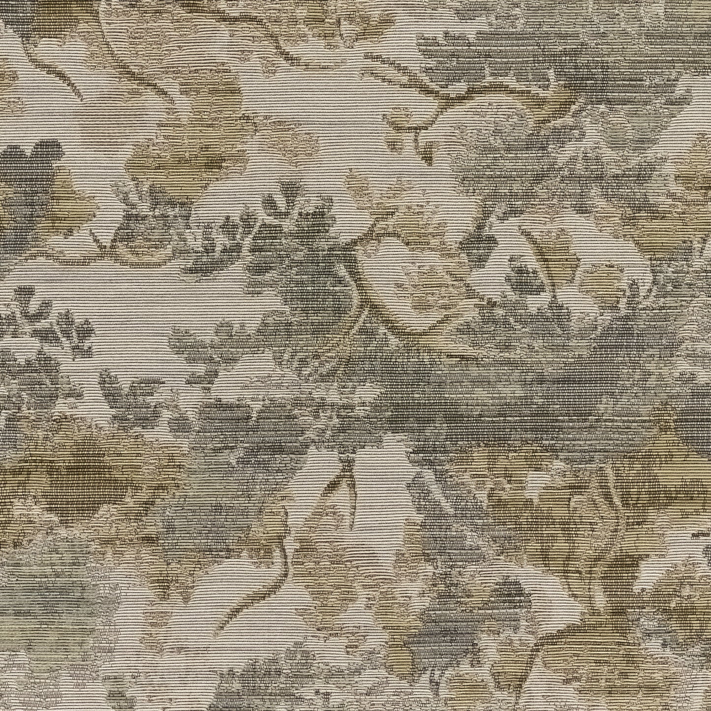 Beige and brown botanical damask tapestry rug; vintage floral woven design, rectangular area rug for living room.