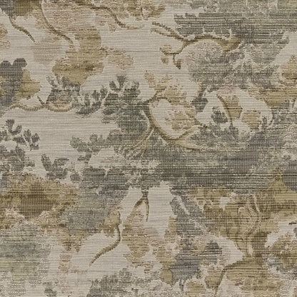 Beige and brown botanical damask tapestry rug; vintage floral woven design, rectangular area rug for living room.
