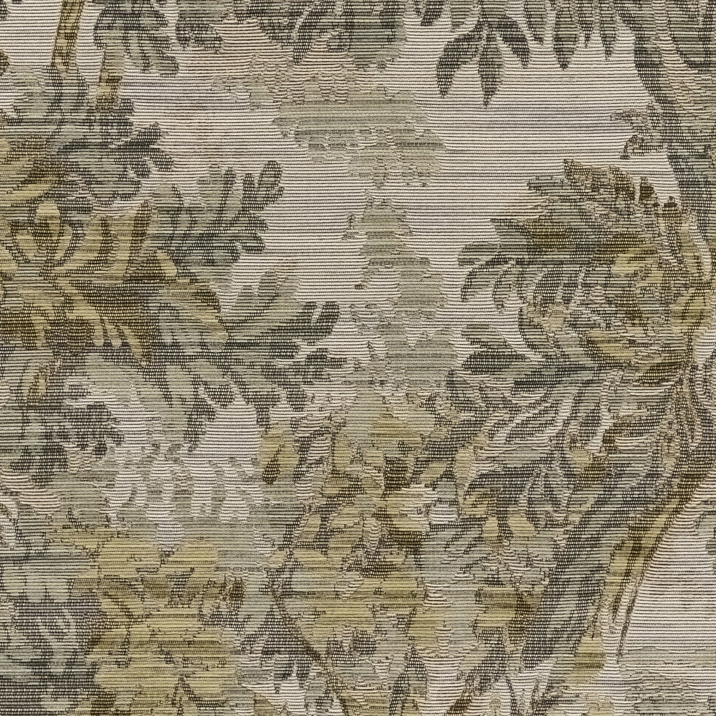 Tapestry-weave rug runner in earthy browns & greens depicting a pastoral landscape; ideal for floor decor.