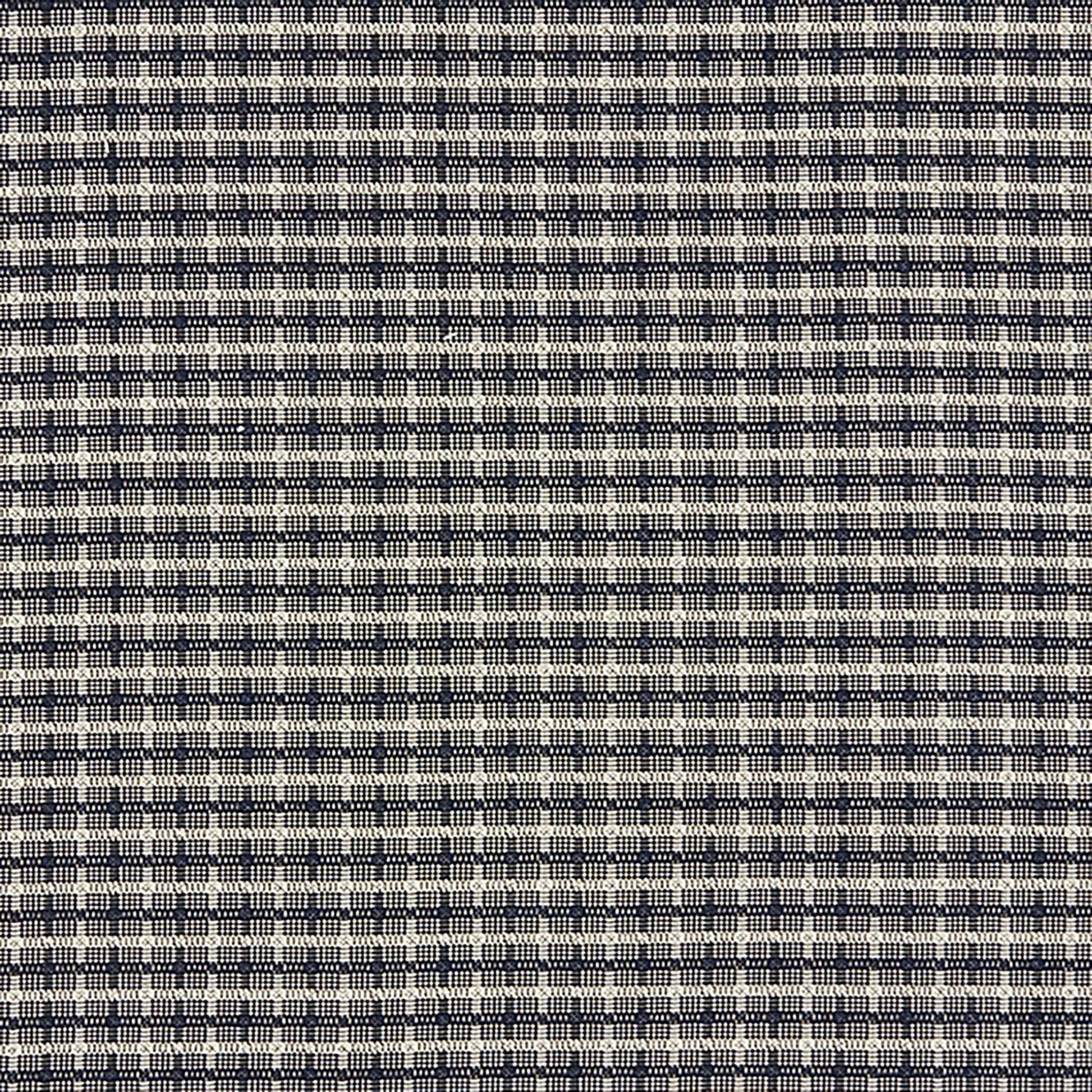 Navy and ivory micro-check woven fabric with tight grid pattern, ideal for upholstery or tailored apparel.
