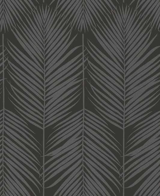 Seabrook Designs Etten Beaded Persei Palm Botanical Contemporary Black Semi-Gloss Sidewall - BD50020