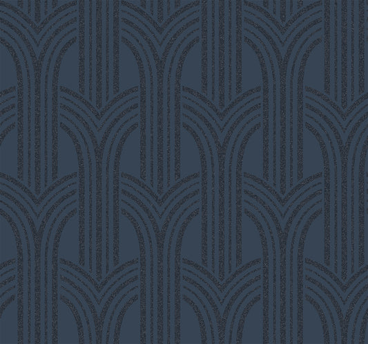 Seabrook Designs Etten Beaded D??co Arches Geometric Contemporary Blue Semi-Gloss Sidewall - BD50402