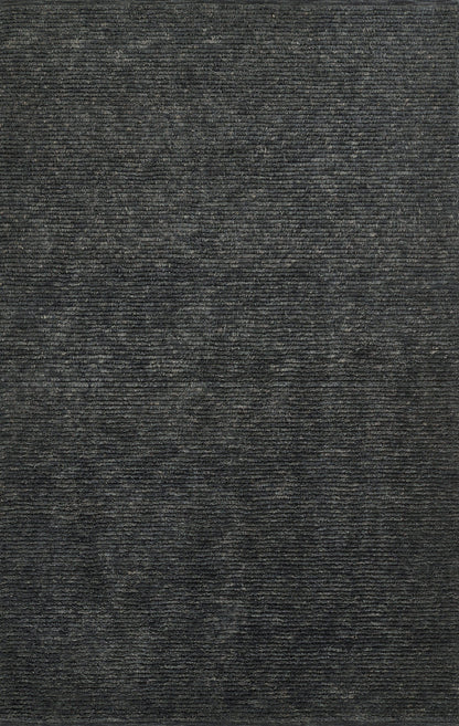 Dark charcoal rug texture with ribbed, corduroy-like surface and subtle horizontal lines.
