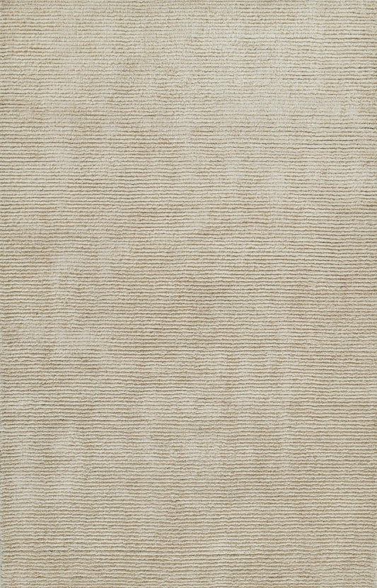 Beige ribbed textured runner rug with soft woven pile and horizontal lines.