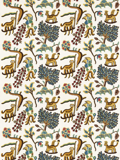 SCALAMANDRE  FABLES - JAWAHAR CREWEL FABRIC BLUE / MULTI   - BH 00010031 NEW SKU # BH00310001