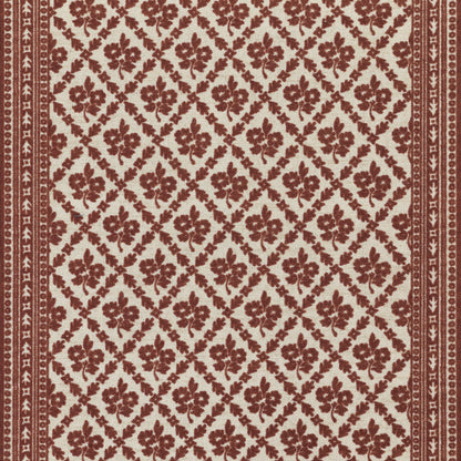 Cream area rug with red floral lattice pattern & burgundy border; traditional oriental-inspired design.