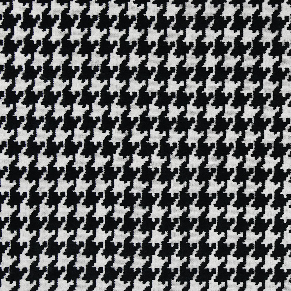 Black & white panda houndstooth fabric pattern; classic geometric textile for coats, jackets & scarves.
