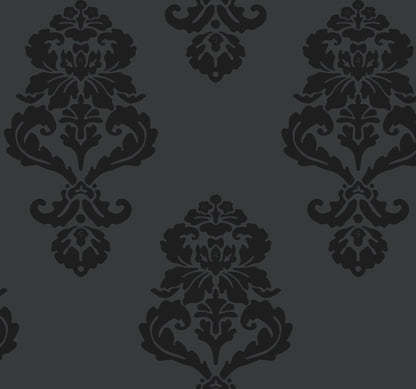York Wallcoverings Black & White Resource Library Graphic Damask Black Wallpaper Damasks Damasks Black   - BL0397