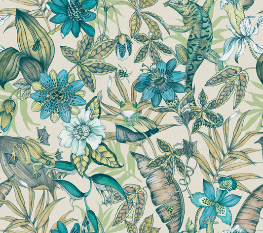 York Wallcoverings Blooms Rainforest Multicolor Wallpaper  Animals Blues  Wallpaper - BL1705