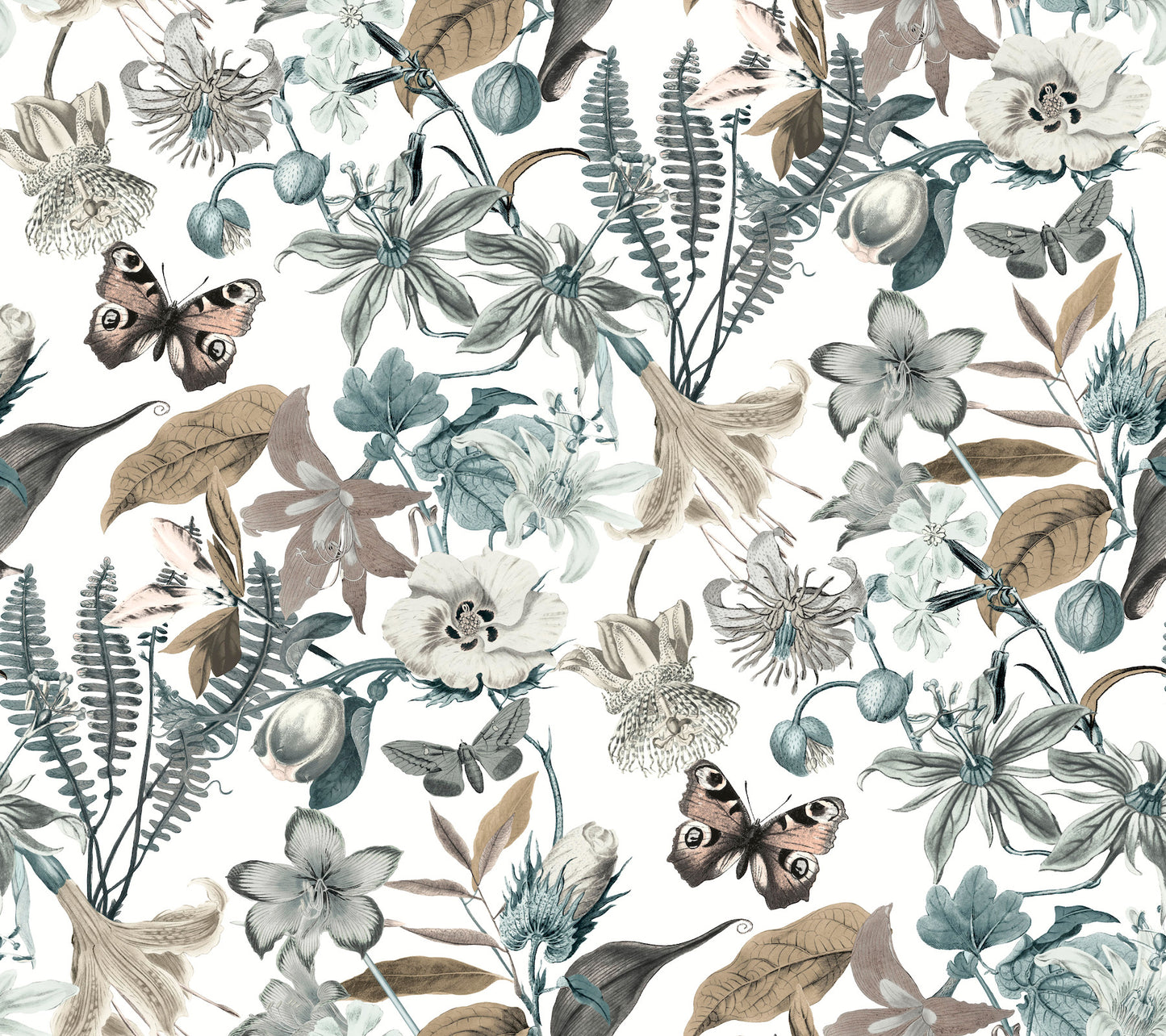 York Wallcoverings Blooms Butterfly House White and Blue Wallpaper  Animals Whites and Off-Whites  Wallpaper - BL1722