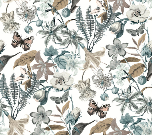 York Wallcoverings Blooms Butterfly House White and Blue Wallpaper  Animals Whites and Off-Whites  Wallpaper - BL1722