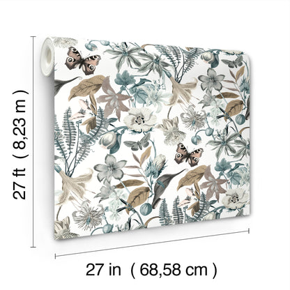 York Wallcoverings Blooms Butterfly House White and Blue Wallpaper  Animals Whites and Off-Whites  Wallpaper - BL1722