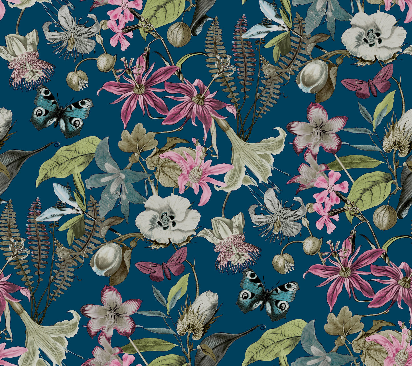 York Wallcoverings Blooms Butterfly House Navy Wallpaper  Animals Blues  Wallpaper - BL1723