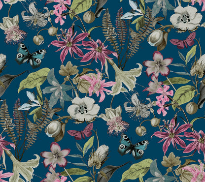 York Wallcoverings Blooms Butterfly House Navy Wallpaper  Animals Blues  Wallpaper - BL1723