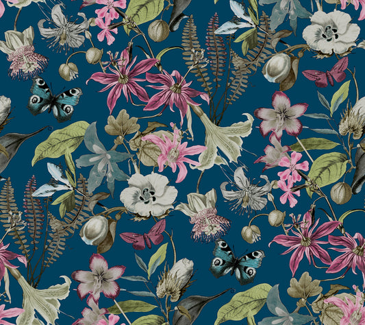 York Wallcoverings Blooms Butterfly House Navy Wallpaper  Animals Blues  Wallpaper - BL1723