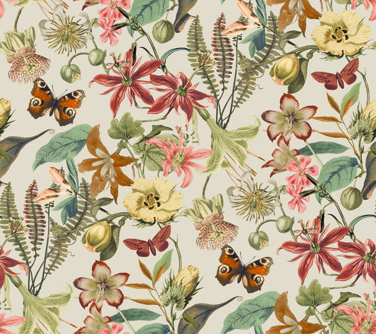 York Wallcoverings Blooms Butterfly House Light Taupe and Coral Wallpaper  Animals Greens  Wallpaper - BL1724