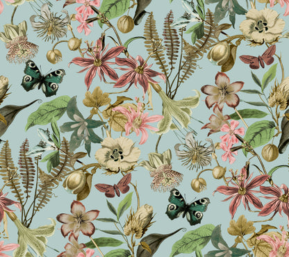 York Wallcoverings Blooms Butterfly House Sky Blue Wallpaper  Animals Blues  Wallpaper - BL1725