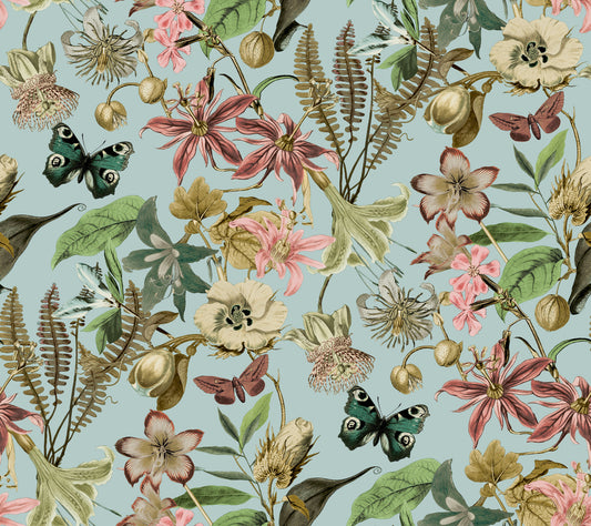 York Wallcoverings Blooms Butterfly House Sky Blue Wallpaper  Animals Blues  Wallpaper - BL1725