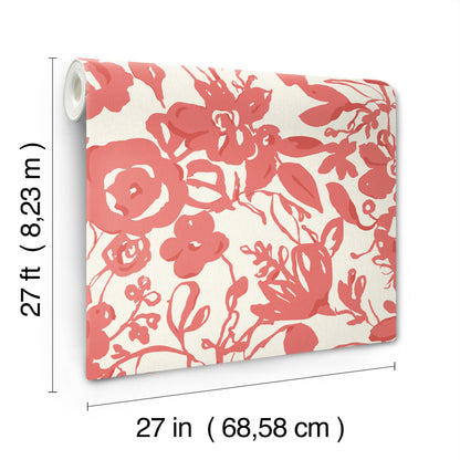 York Wallcoverings Blooms Brushstroke Floral Coral Wallpaper  Bohemian Pinks  Wallpaper - BL1731