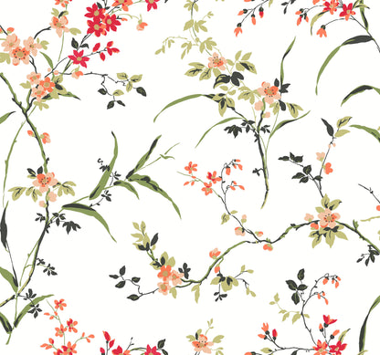 York Wallcoverings Blooms Blossom Branches White and Red Wallpaper  Florals and Flowers Whites and Off-Whites  Wallpaper - BL1741