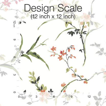 York Wallcoverings Blooms Blossom Branches White and Red Wallpaper  Florals and Flowers Whites and Off-Whites  Wallpaper - BL1741