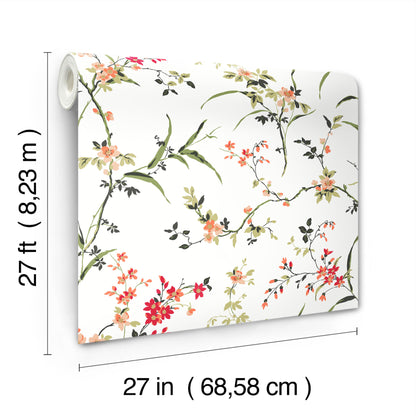 York Wallcoverings Blooms Blossom Branches White and Red Wallpaper  Florals and Flowers Whites and Off-Whites  Wallpaper - BL1741